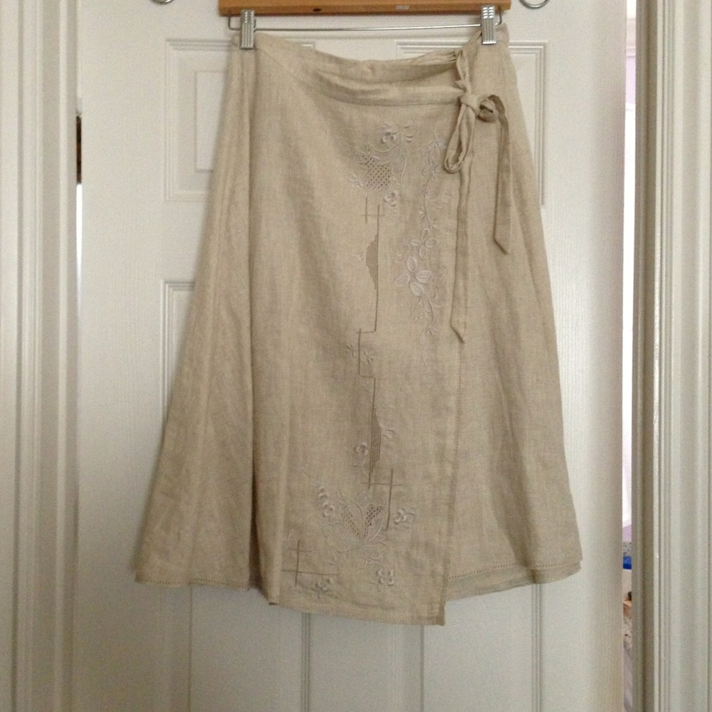 J. Crew Beige Wrap Skirt with Embroidered Details